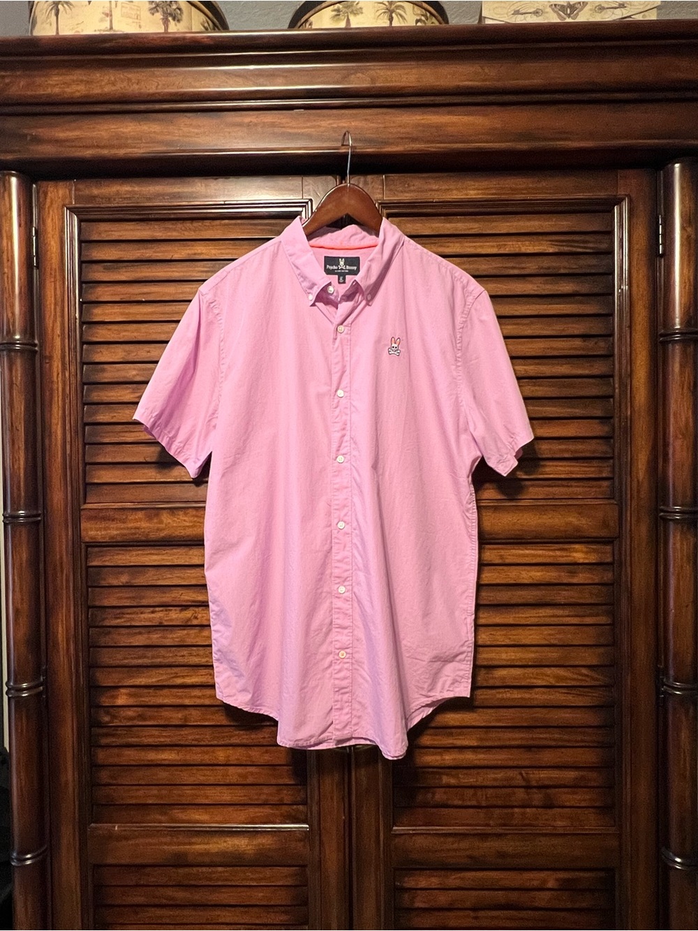 Psycho Bunny Men’s Pink/Purple Pima Cotton Button Down Shirt Short Sleeve XL